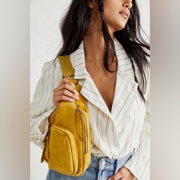 Free People Leather Hudson Suede Sling Bag Apple Green - Picture 2 of 14